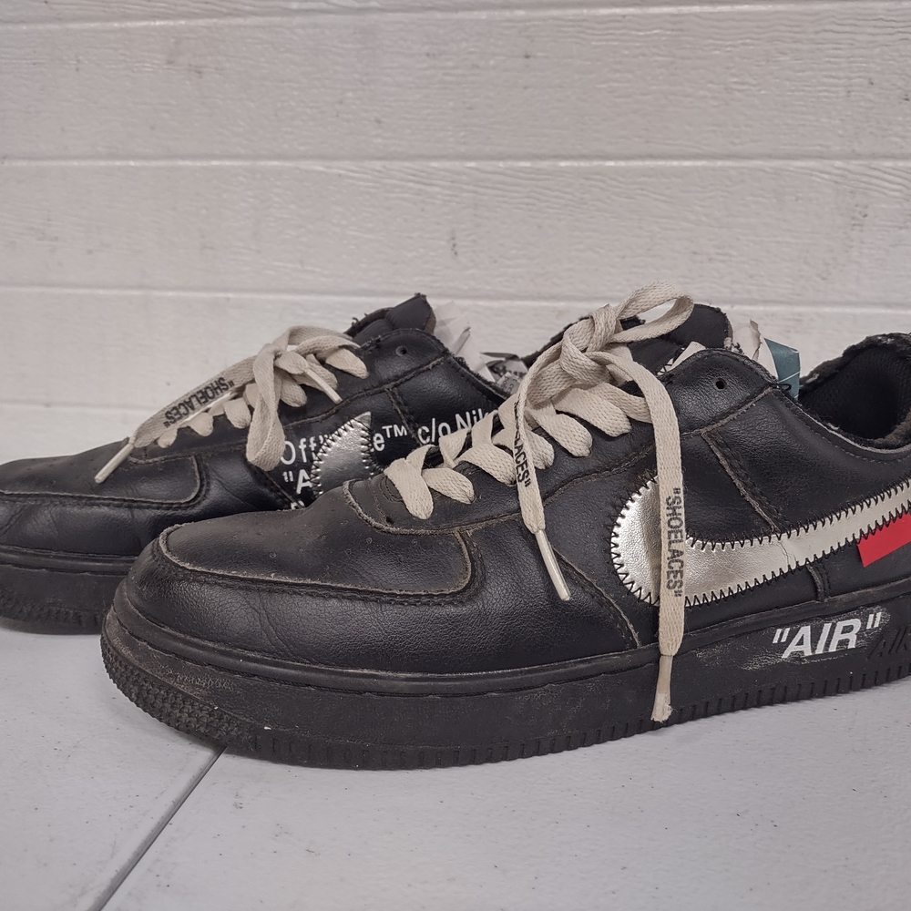 Nike Air Off White Black Leather Sneakers with Silver Swoosh